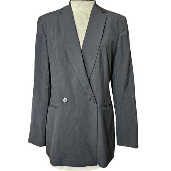 Ann Taylor Black Pinstripe Wool Blend Blazer Jacket Size 8 - Picture 1 of 4